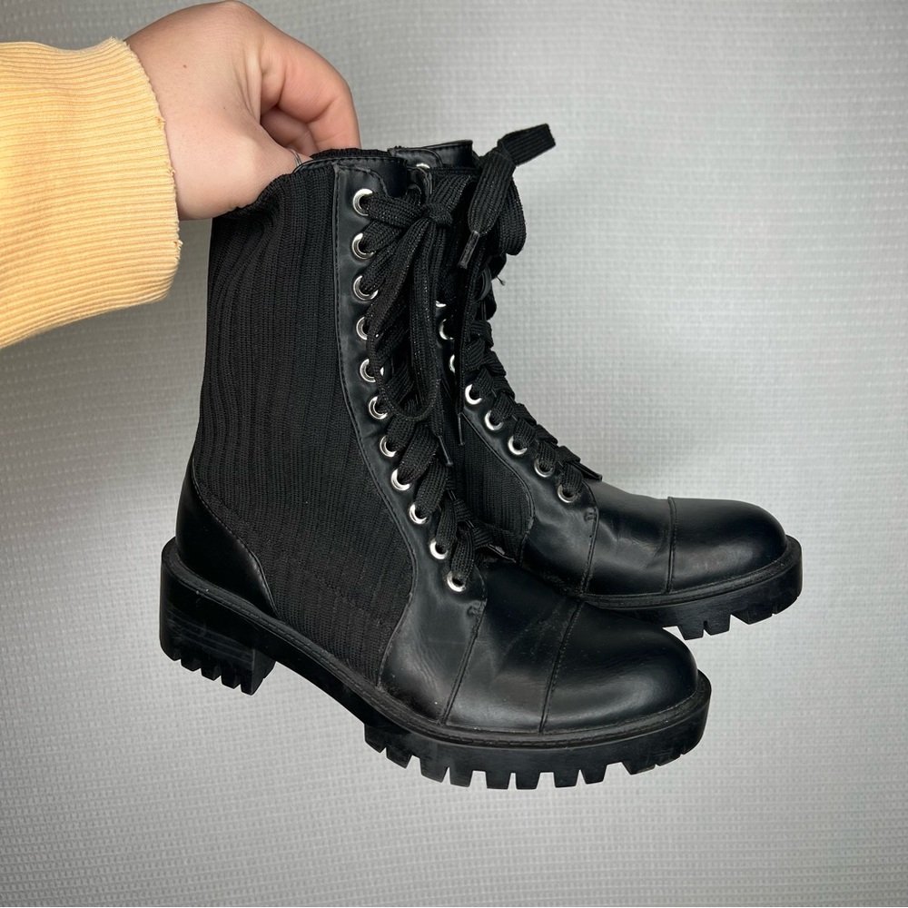 Zara Black Combat Boots with Sparkly Shoelaces